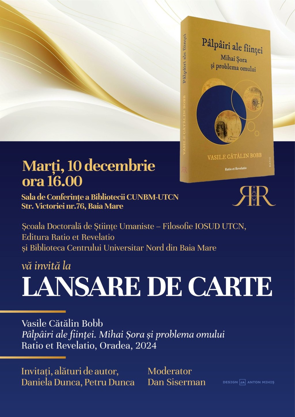 • Conf. dr. Vasile Cătălin Bobb a lansat cartea „Pâlpâiri ale ființei. Mihai Șora și problema&nbsp;omului”