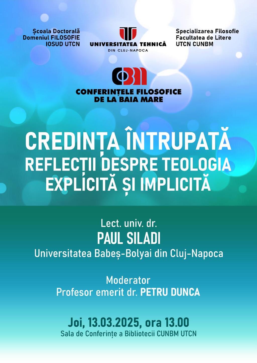 • Joi, 13 martie, zi plină de Filosofie la Centrul Universitar Nord din Baia&nbsp;Mare