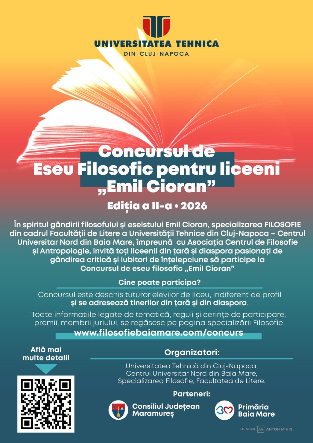 • Concursul de Eseu Filosofic pentru liceeni „Emil Cioran”, ediția a II-a, 2026